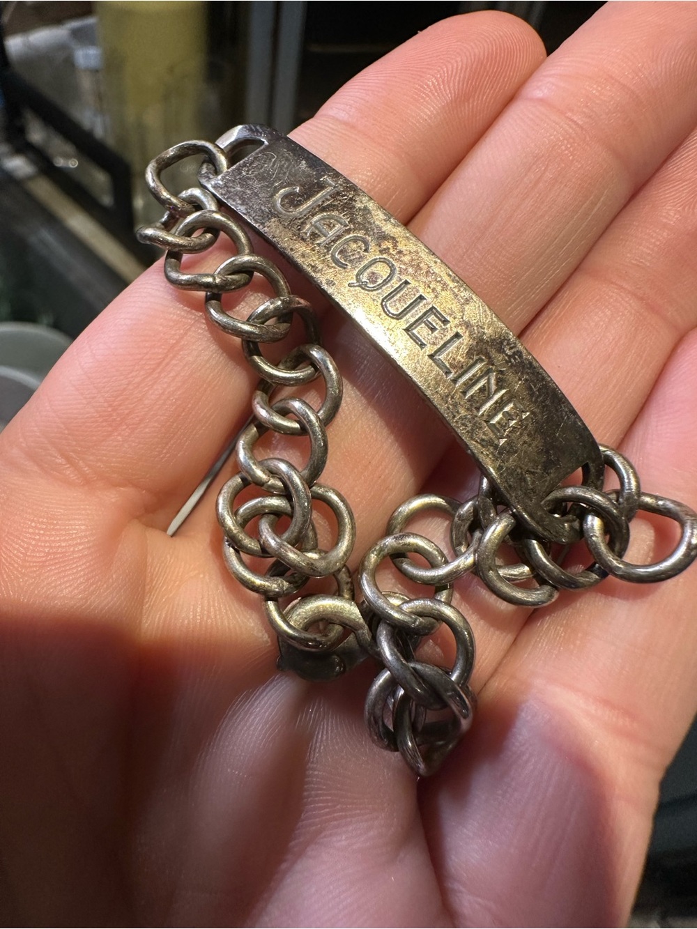 Vintage Jacqueline 1000 Fine Silver ID Chain Bracelet 22 gram signed